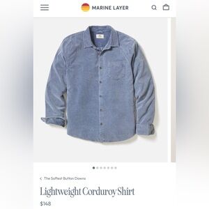Marine Layer Blue Lightweight Corduroy Shirt. Like New!!!!